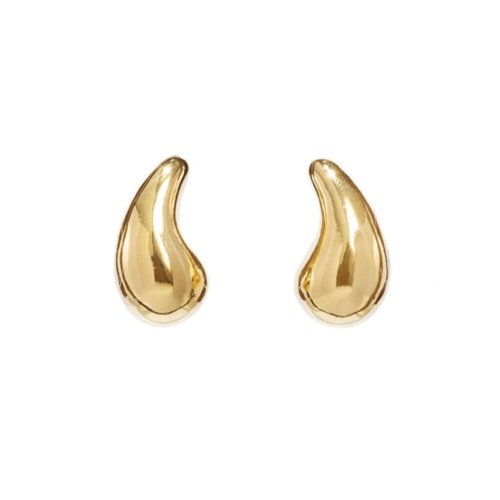 Polished Gold Teardrop Curve Stud Earrings - Women Jewelry